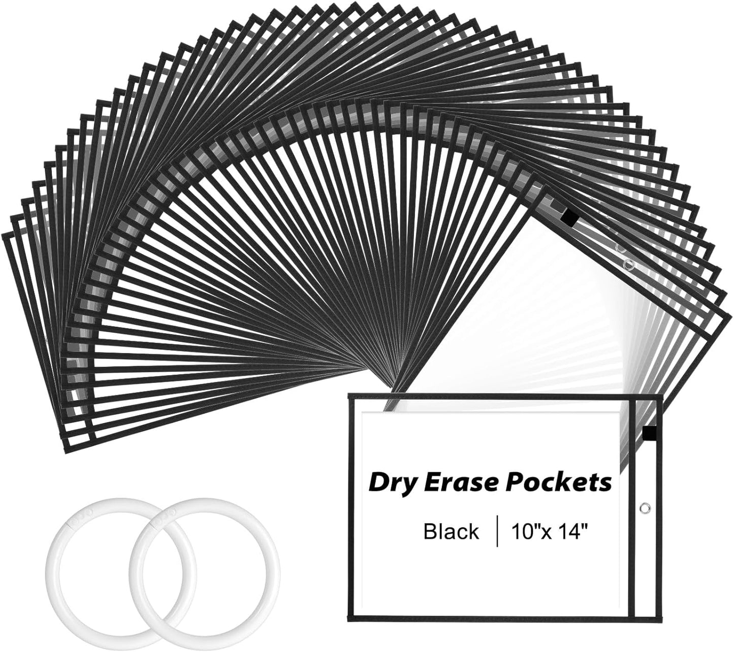 30 Packs Dry Erase Pocket Sleeves with 2-Ring, Reusable Clear Plastic Classroom Sleeves, 10x14 Inch Ticket Holders, Plastic Sleeves for School/Office Organization