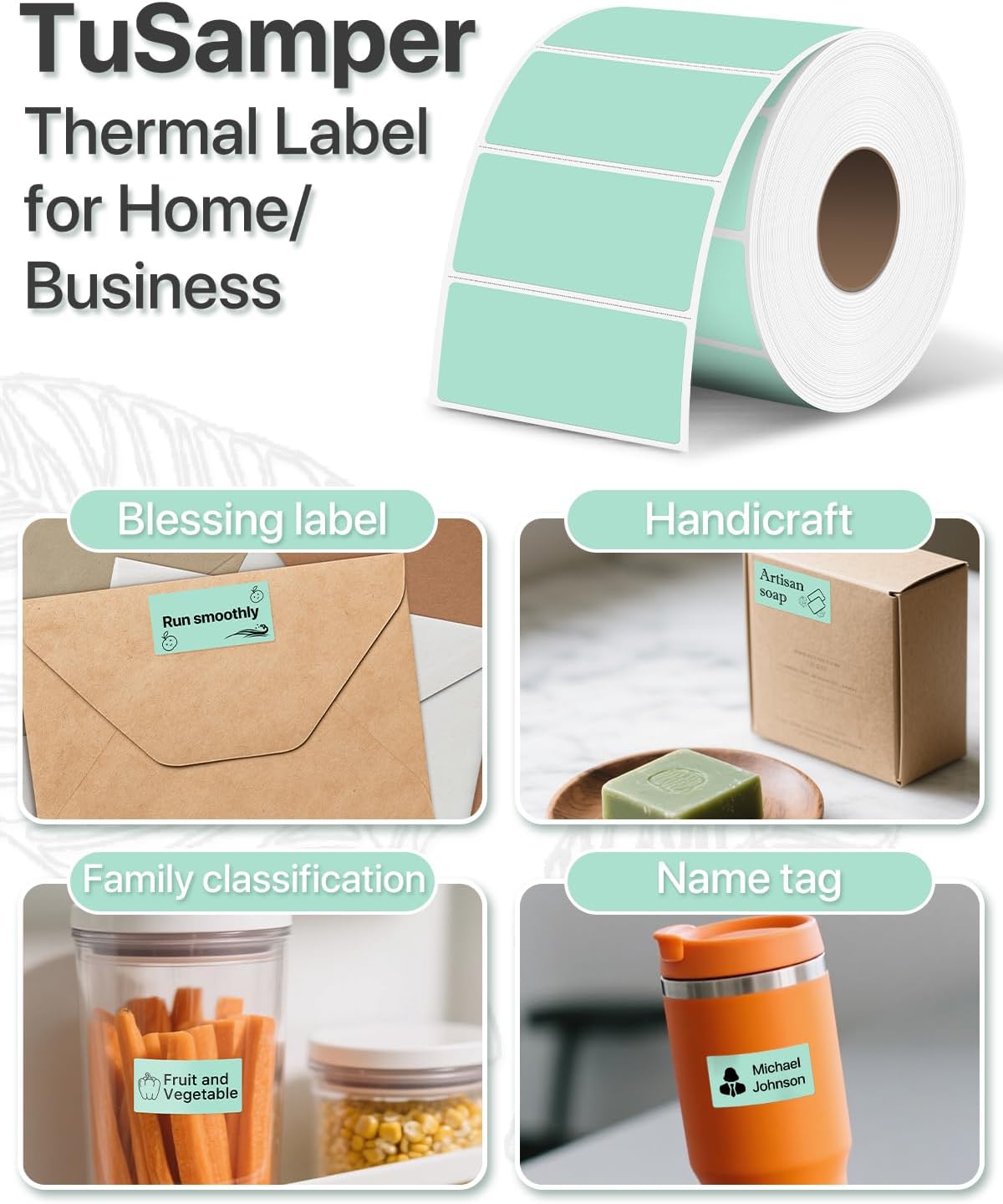2×1 Inch Thermal Labels Sticker Self-Adhesive Label Paper Green Direct Thermal Printer Stickers with Perforation Line 1000 Sheets/Roll