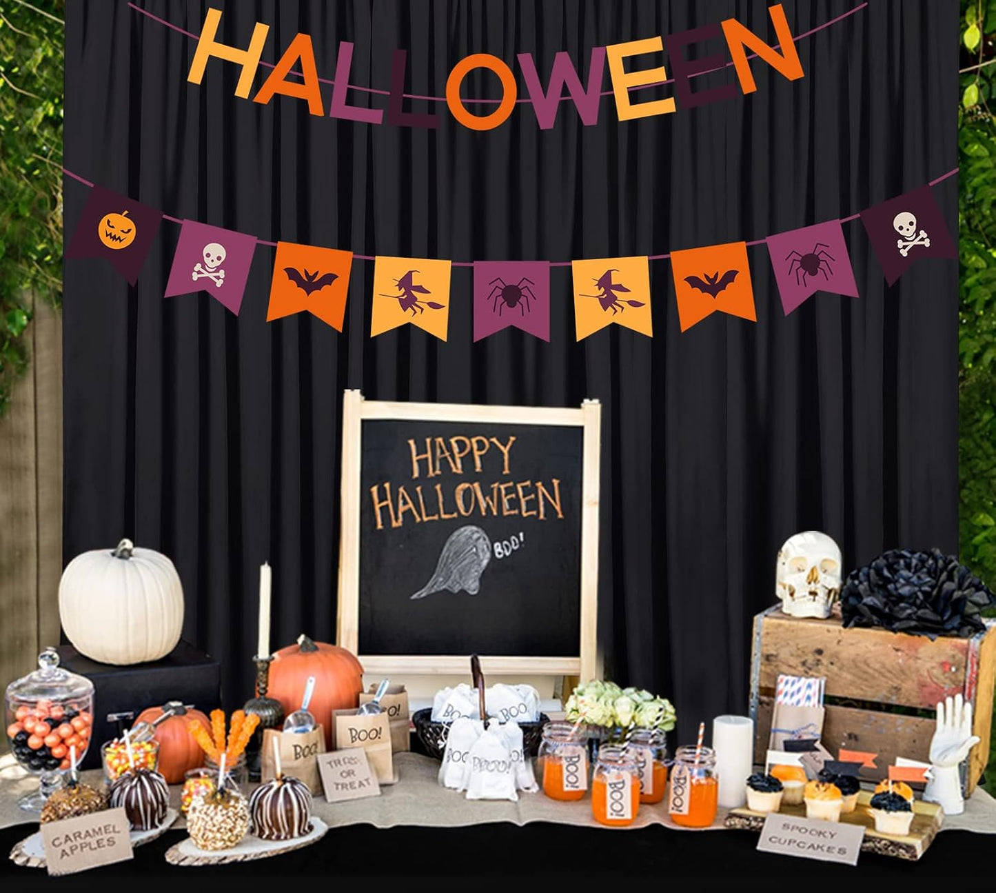 Black Backdrop Curtains 30ft x 10ft: Polyester Photo Backdrop Drapes - 6 Panels 5x10ft for Halloween Party Stage Birthday Background Decoration