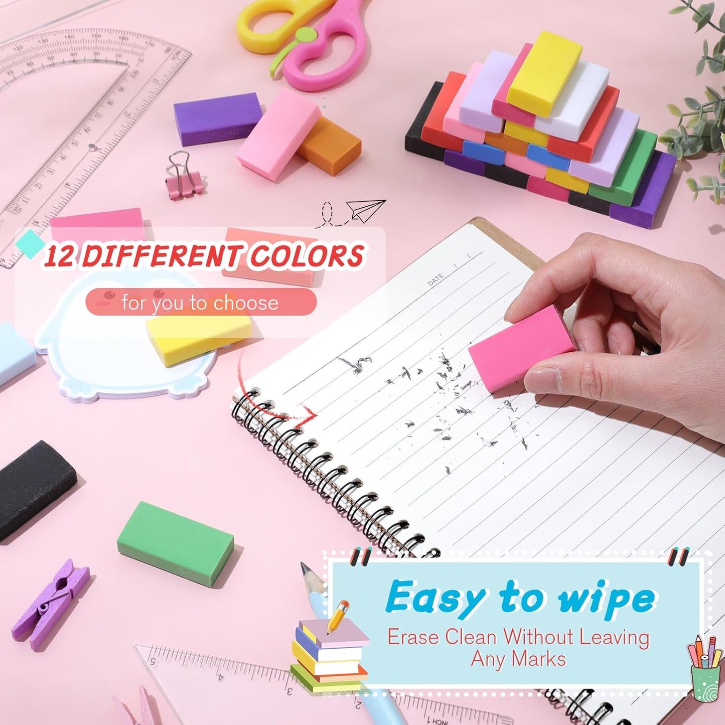 144 Pcs Bulk Erasers for Kids Pencil Erasers First Day of School Gifts for Student Pastel Colors Neon Colors Cute Party Favor for Classroom Art Office, Back-to-School Supplies(Multicolor)