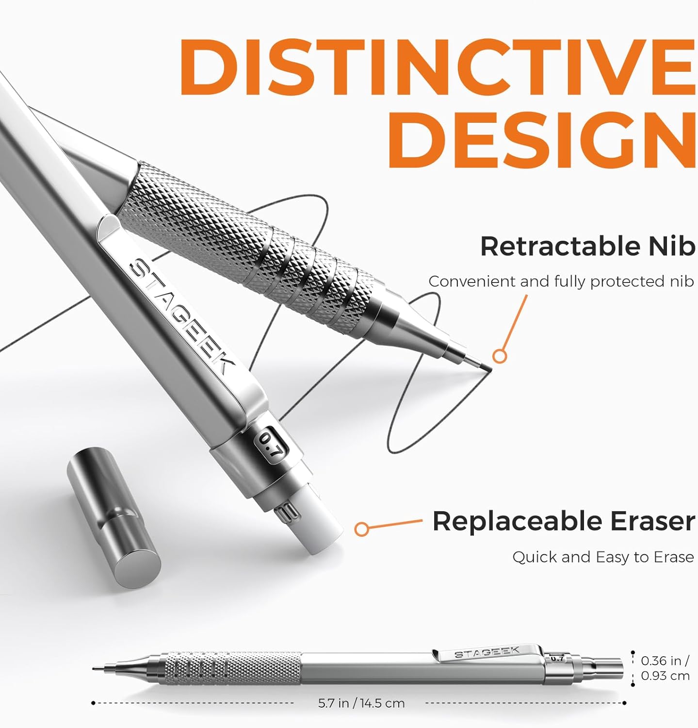 25PCS Art Mechanical Pencil Set, 3PCS Metal lead pencil 0.5, 0.7, 0.9, 2PCS 2mm Drawing Pencil (HB 2H 2B 4B Color) with 392PCS Graphite Leads, Eraser with Case for Drafting Drawing Writing