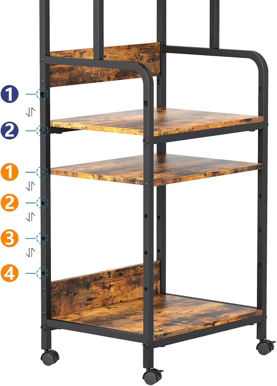 4 Tier Printer Stand with Storage Shelf, Large Tall Printer Cart with Wheels, Mobile Printer Table for Home Office, Adjustable Stands for Heat Press Scanner Fax (Brown)