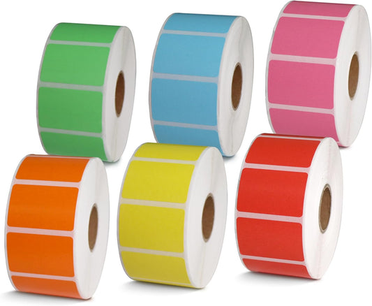 BETCKEY - 1.5" x 1" All Purpose & Address Labels Replacement for Zebra & Label Printer,Premium Adhesive & Perforated[Mixed: Light Blue + Red + Green + Pink + Orange + Yellow, 6 Rolls, 7800 Labels]