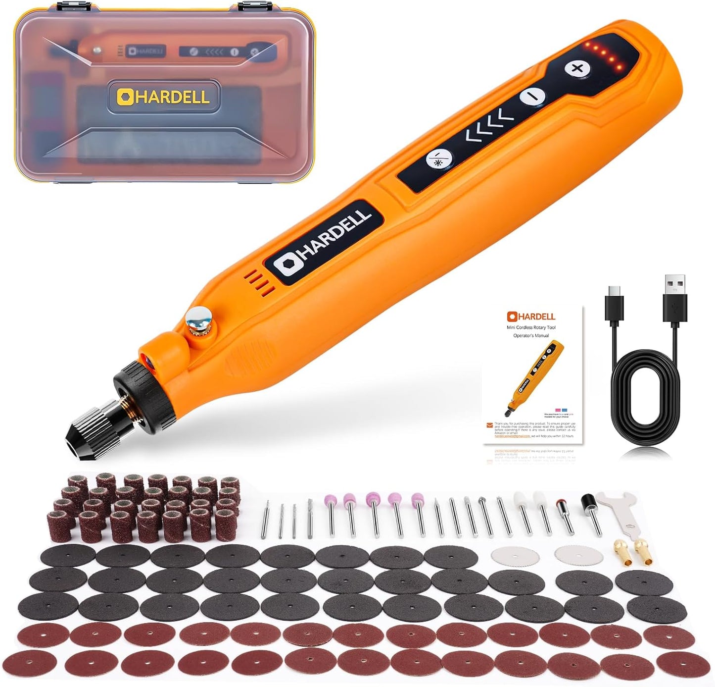 HARDELL Mini Cordless Rotary Tool, 5-Speed and USB Charging with storage case, Multi-Purpose 3.7V Power Rotary Tool for Sanding, Polishing, Drilling, Etching, Engraving, DIY Crafts