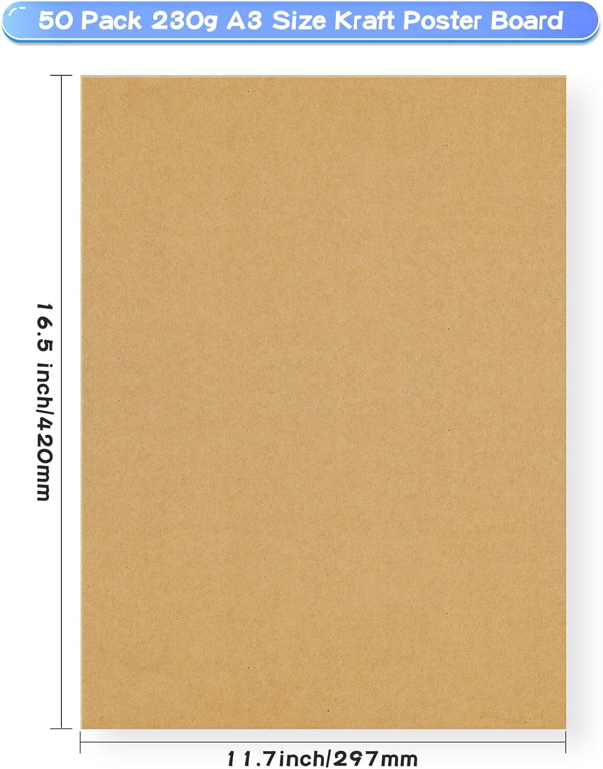 50 Pcs Kraft Brown Poster Boards, VinTS 11.7 * 16.5 Inches A3 Size Poster Board 230g Heavyweight Blank Display Board for School Arts, Classroom Crafts, Exhibits and Notices