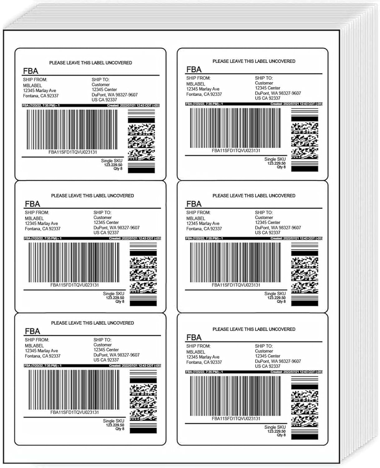 6-Up White Permanent Self Adhesive Shipping Labels 3 1/3” x 4” Printable Stickers for Laser & Inkjet Printers - 2000 Sheets - 12000 Count Labels