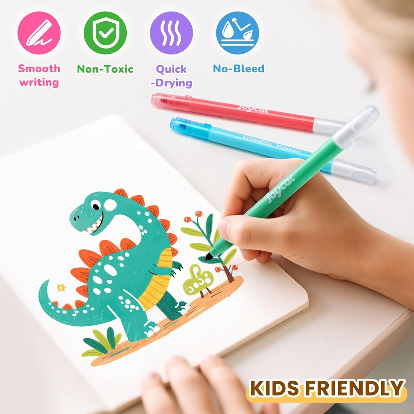 12-Pack Dual Conical Tip Erasable Markers, Water-Based Art Pens - Vibrant Color-Coded Barrels, Anti-Roll Caps, Smooth No Bleed Ink, Ideal Color Changing Magic Pen & Highlighters for Kids & Artists