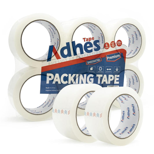 ADHES Premium Packing Tape – 6 Rolls, 1.88" x 165 ft (55 Yards), 2.7 mil Thick Clear Shipping Tape – Ultra-Strong & Durable for Packaging, Moving, Mailing, and Sealing