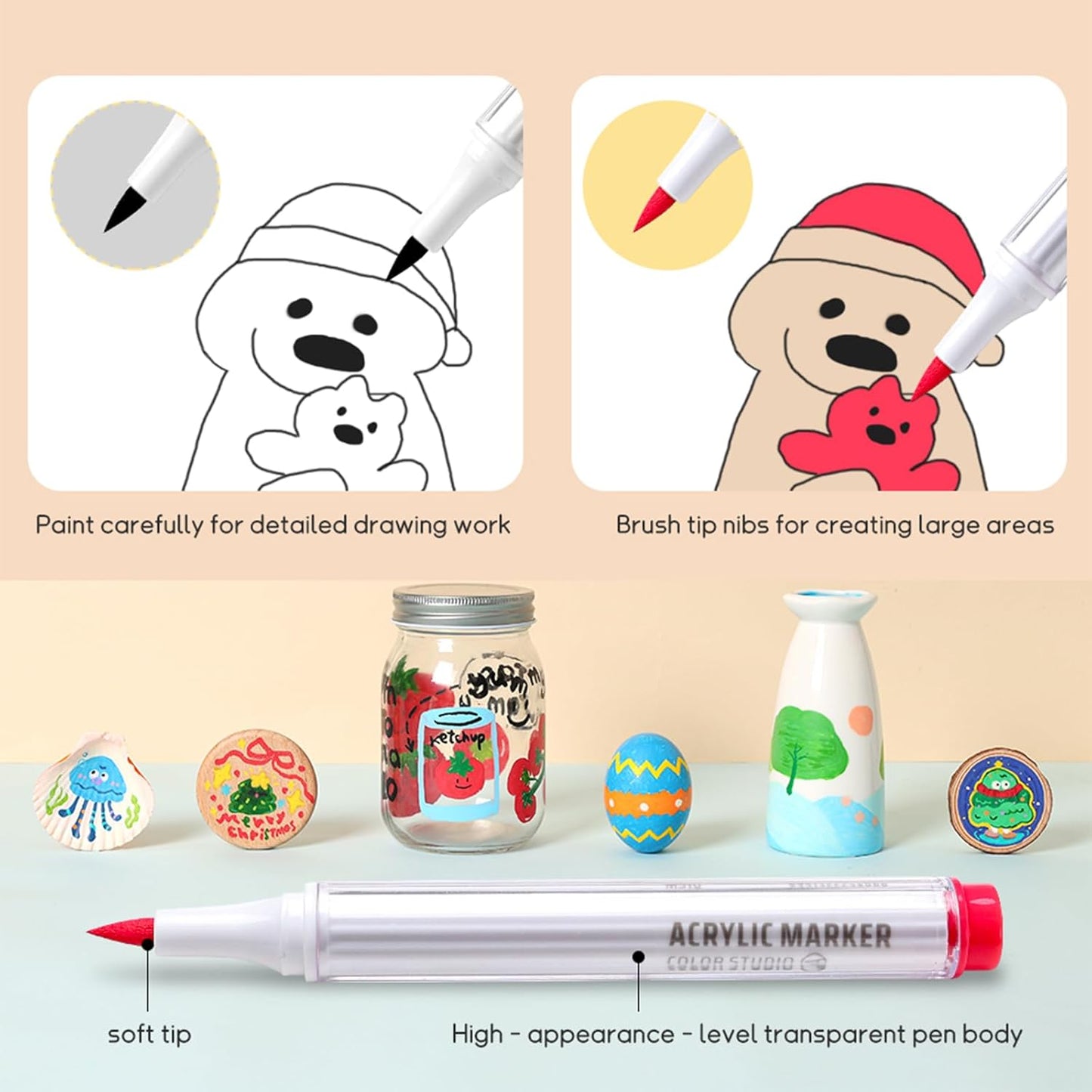 126 Color Acrylic Paint Pens, Soft Brush Tip Acrylic Paint Markers, Permanent Markers for Canvas, Rock Painting, Wood, Stone, Glass, Ceramic, Fabric Painting, DIY Crafts