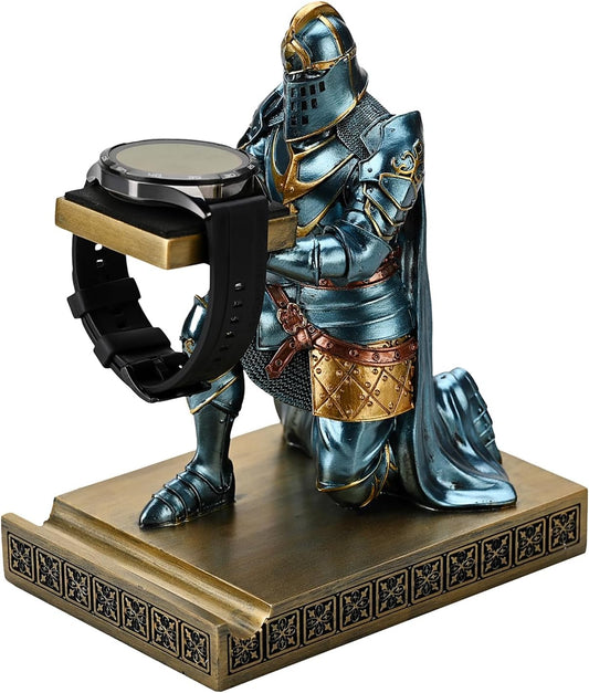 King's Guard Watch Display Stand Eyeglass Jewelry Bracelet Necklace Holder Trays Towers Resin Pen Holder Warrior Knight Mobile Phone Stand for Office & Home (Blue)