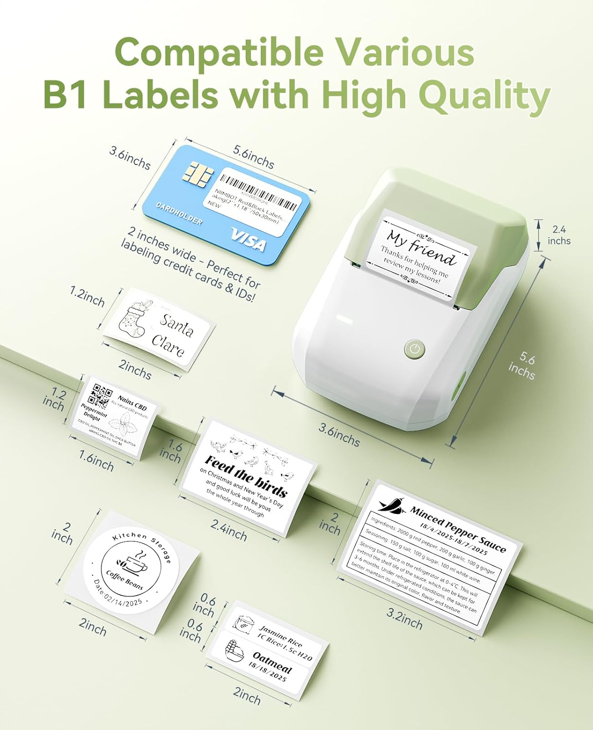 NIIMBOT B1 Label Maker Machine with Tape, Thermal Label Printer Easy to Use for Office, Home, Business, 2 Inch Label Maker with 2'' x1.18'' Labels