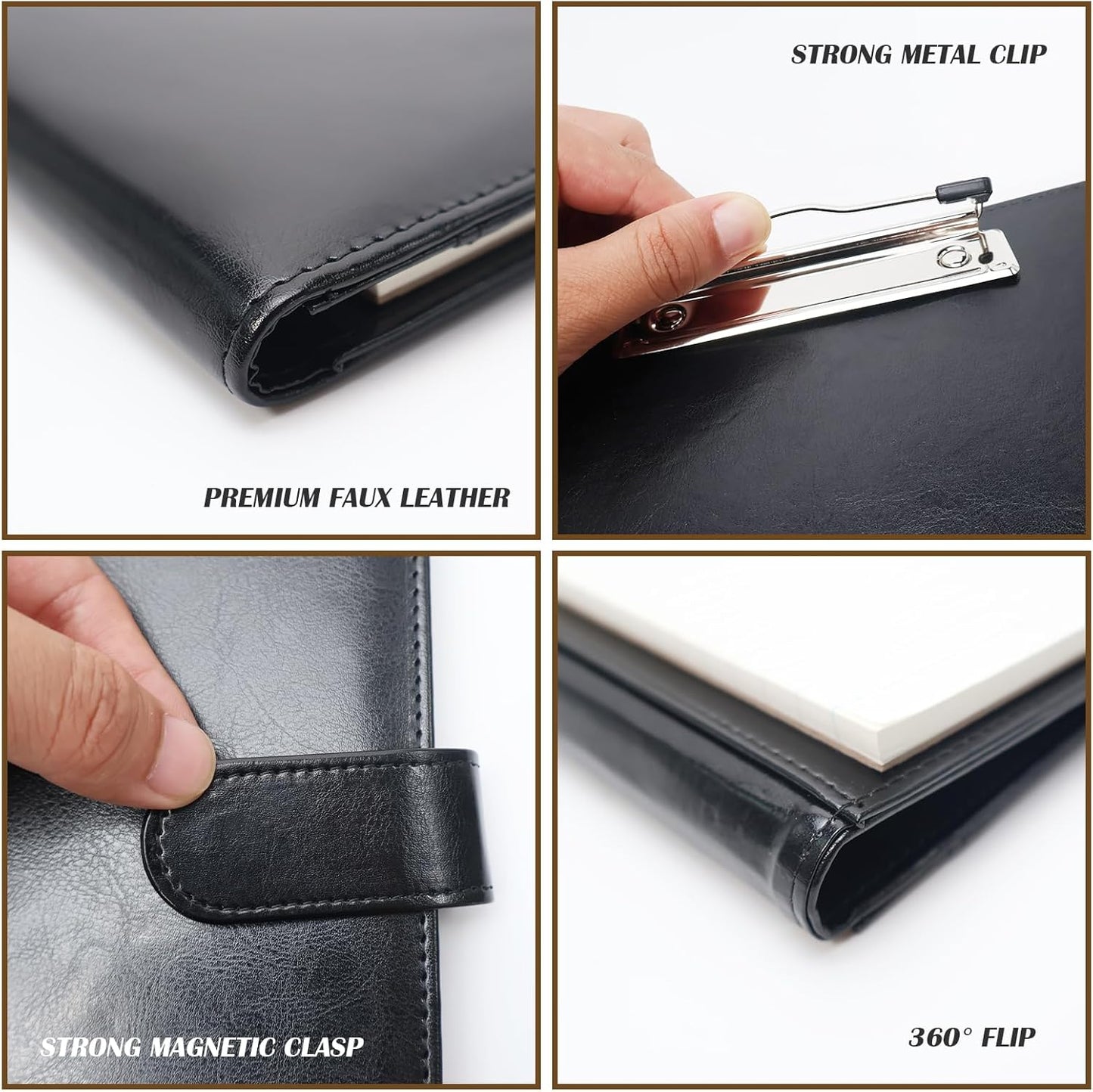 PU Leather Portfolio Binder, Professional Padfolio with Clipboard, Legal Pad Holder for A4 Letter Size Notepad, Resume Portfolio Folder for Business School Office Conference(Black)