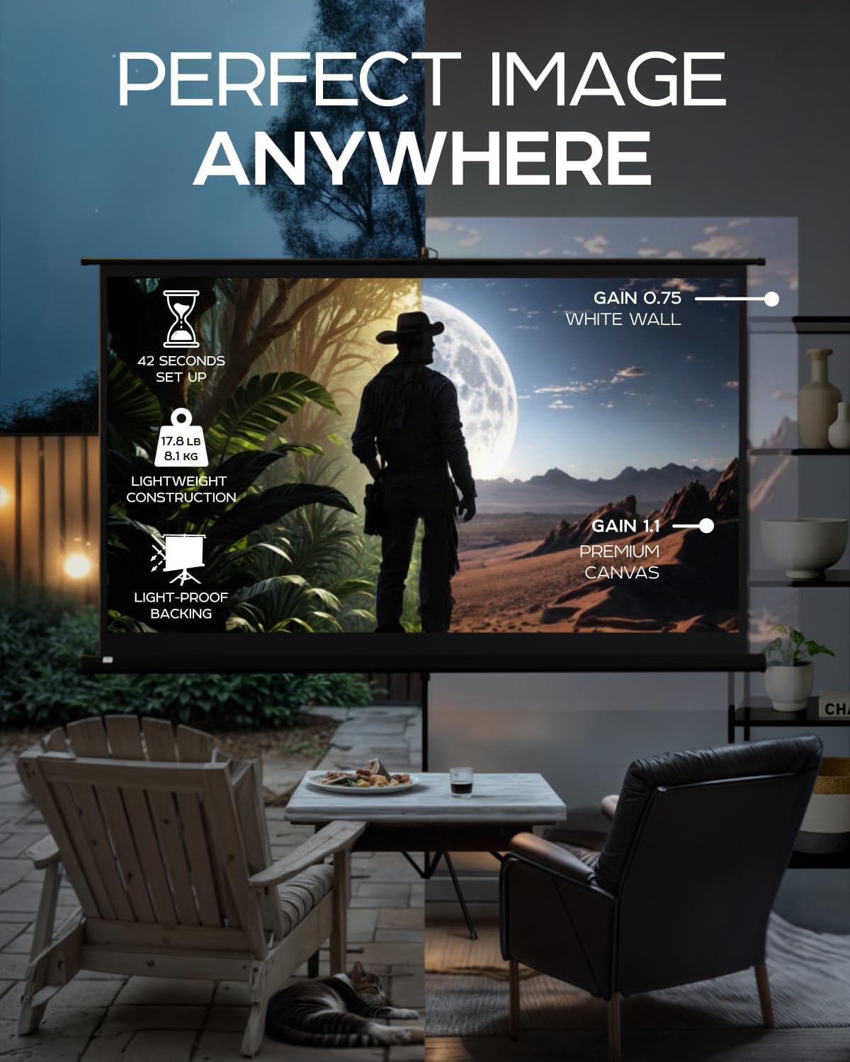 100 Inch Indoor and Outdoor Projector Screen with Stand for Movies or Presentations - HD Premium 16:9 Folding Free Tripod Screen with Carry Bag and Straps, Matte