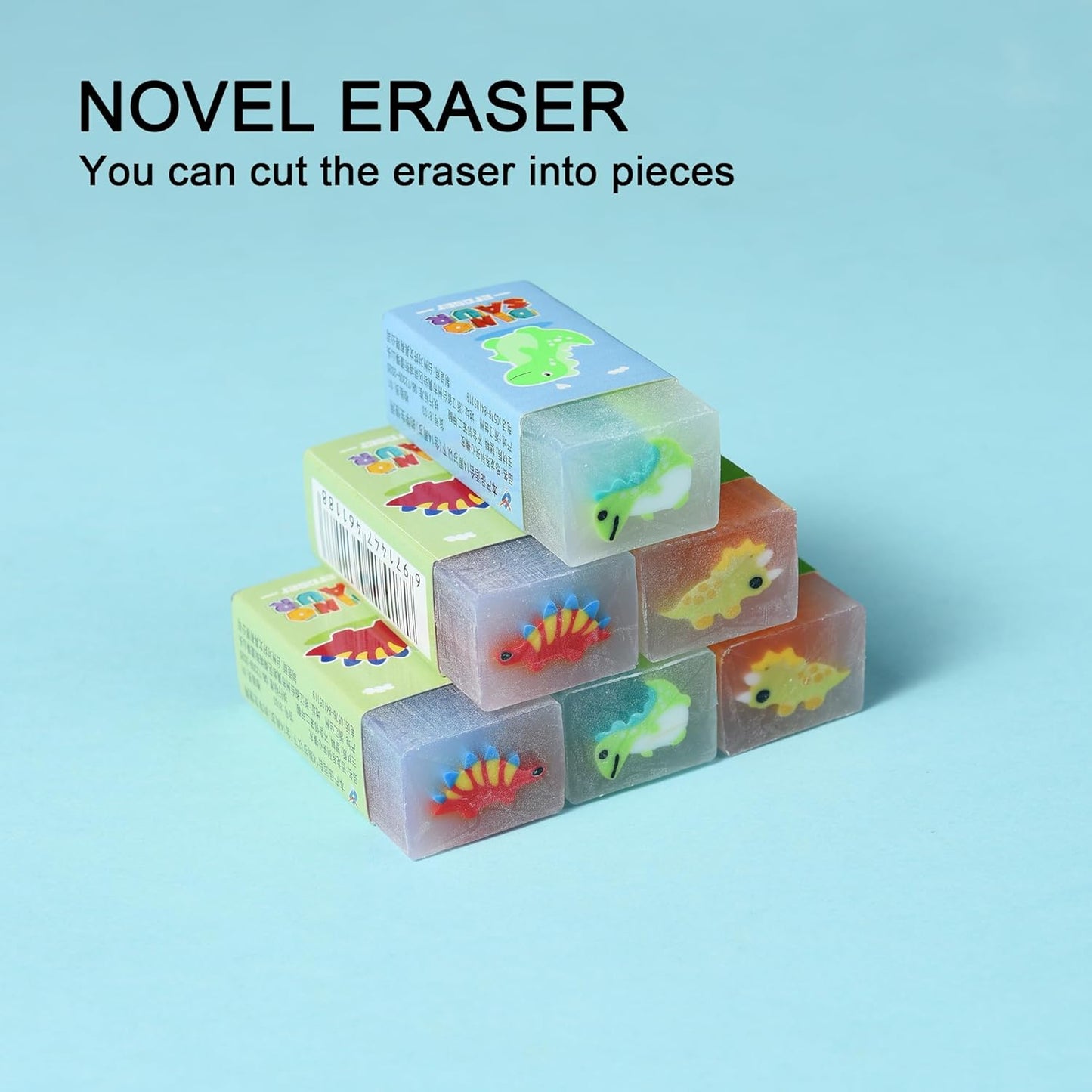 18Pcs Cute Dinosaur Erasers for Kids Bulk, Kawaii Fun Pencil Jelly Erasers for School Classroom Supplies Prize Gifts Party Favors