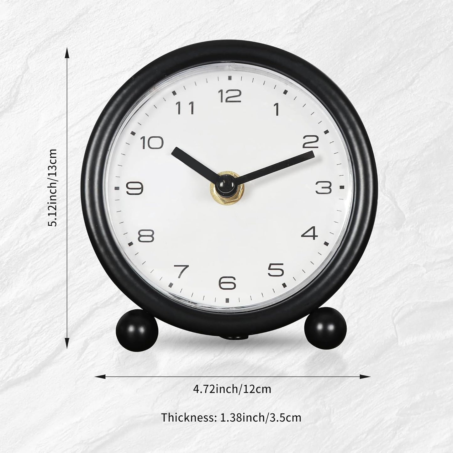 5.1" Desk Clock,Small Retro Desk Clock Battery Operated,Slient Metal Table Clock with Classical for Living Room Decor,Bedroom,Bedside (Black)