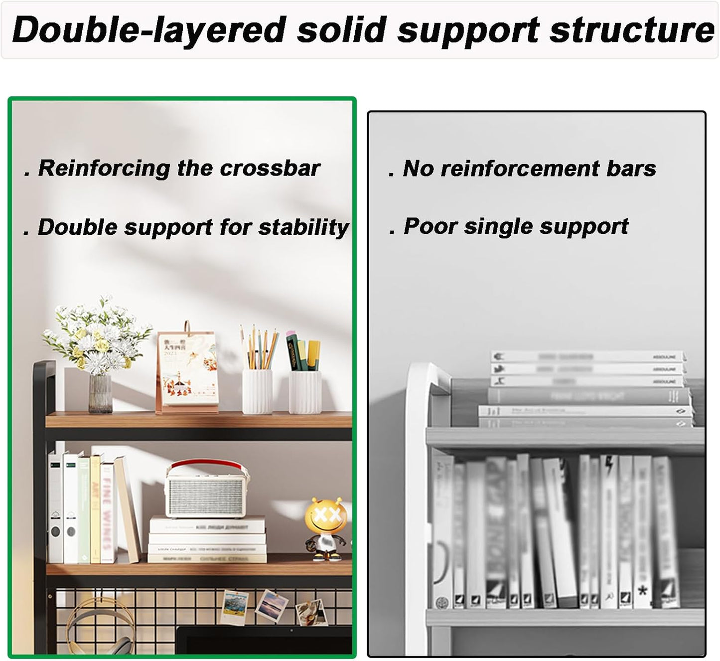 2-Tier Desktop Hutch Bookshelf Metal Desk Shelf Dorm Bookcase for Computer Desk Countertop Storage Organizer Display Rack for Office Home (Black, 45.2in)