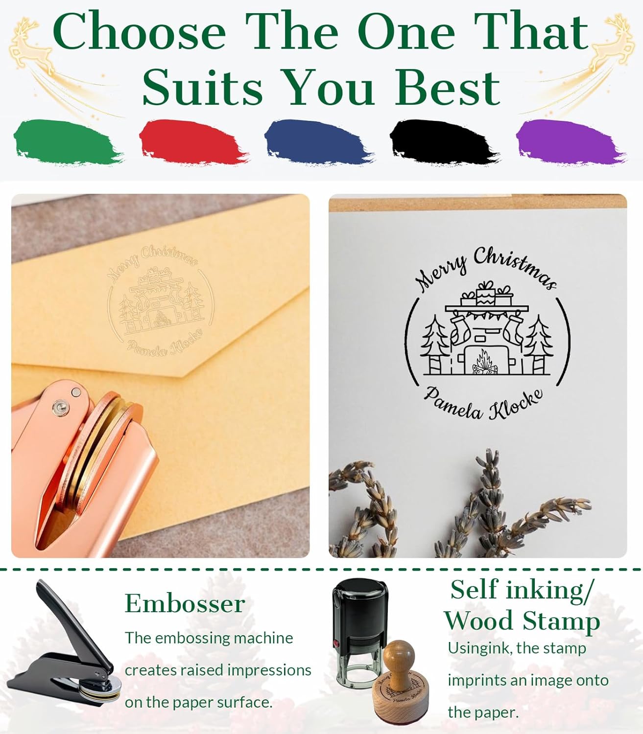 HJX Personalized Book Embosser Stamp from The Library of, Custom Floral Book Embosser Stamps, Self-Inking, Wood Handle Gifts for Books Lover (03-Embosser Stamp)