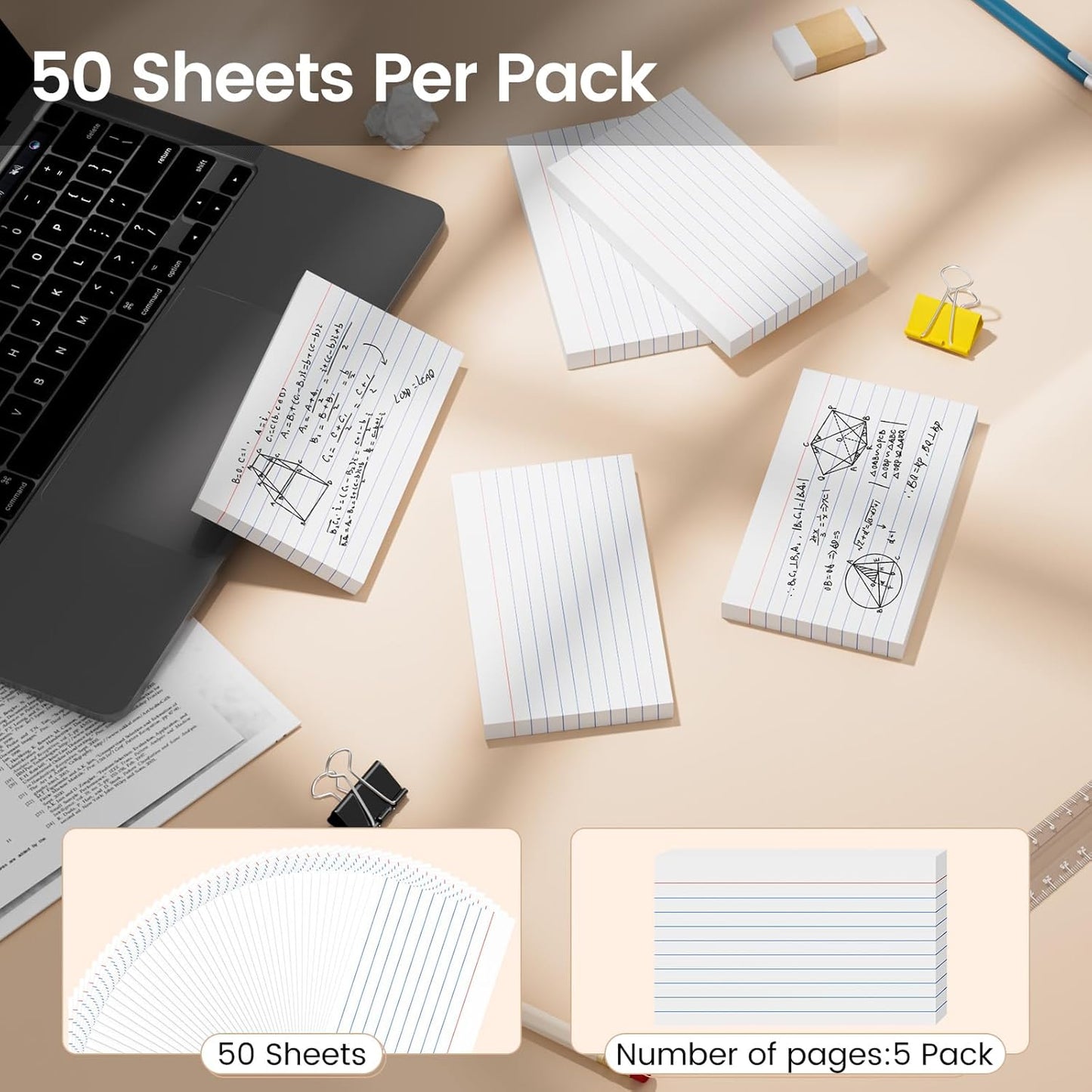Index Cards 3x5 Inch, 300sheets, Flash Cards,Ruled Lined White Note Cards Paper For Studying, Schools Supplies, College, Office And Home Organization, Note Taking Supplies