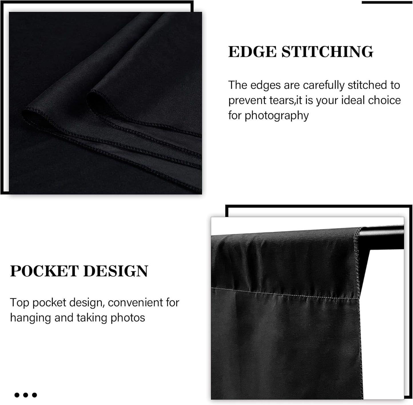 6 x 9 FT Black Backdrop - Premium Polyester for Video Streaming, Portrait Photoshoot, Wall Mounted, Parties and Small Events