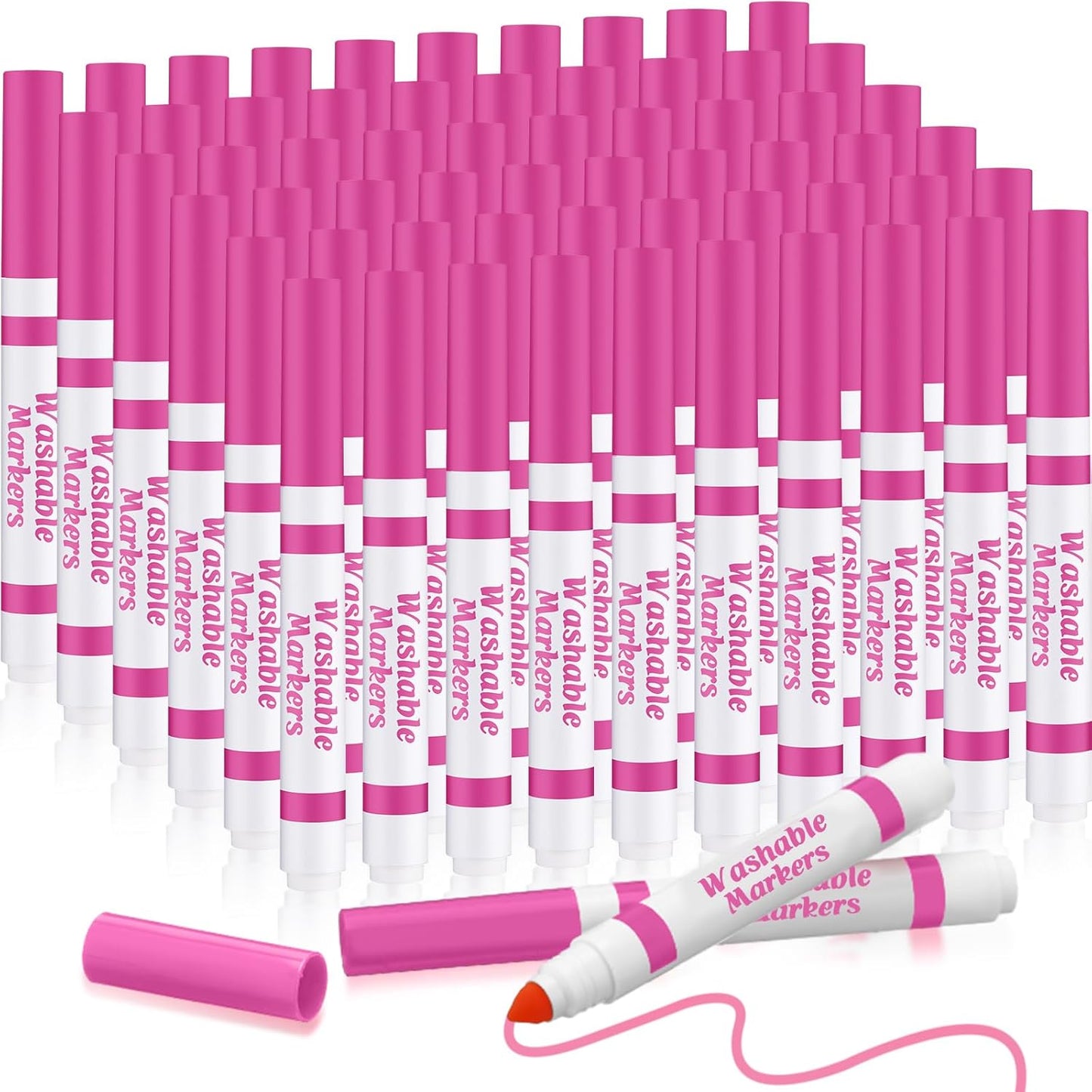 Janlaugh 60 Pcs Pink Washable Markers Bulk Coloring Broad Line Markers for Kids Conical Tip Pink drawing pens for Classroom Back to School travel Art baby shower gender reveal Supplies, Ages 6+