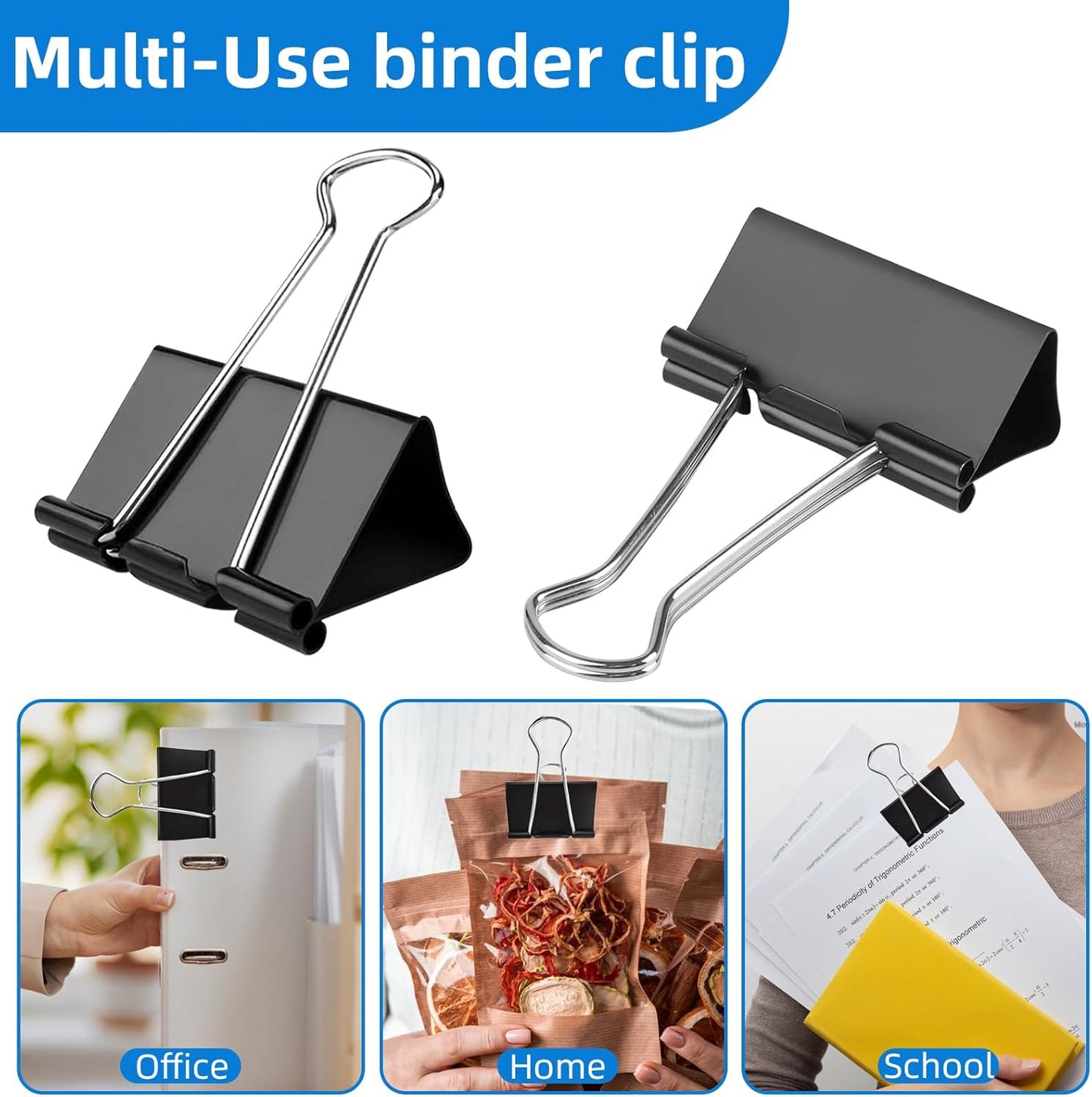 Jumbo Binder Clips 3 inch,75mm Width,6 Pack Extra Large Binder Clips for Office,School and Home Organization,Black