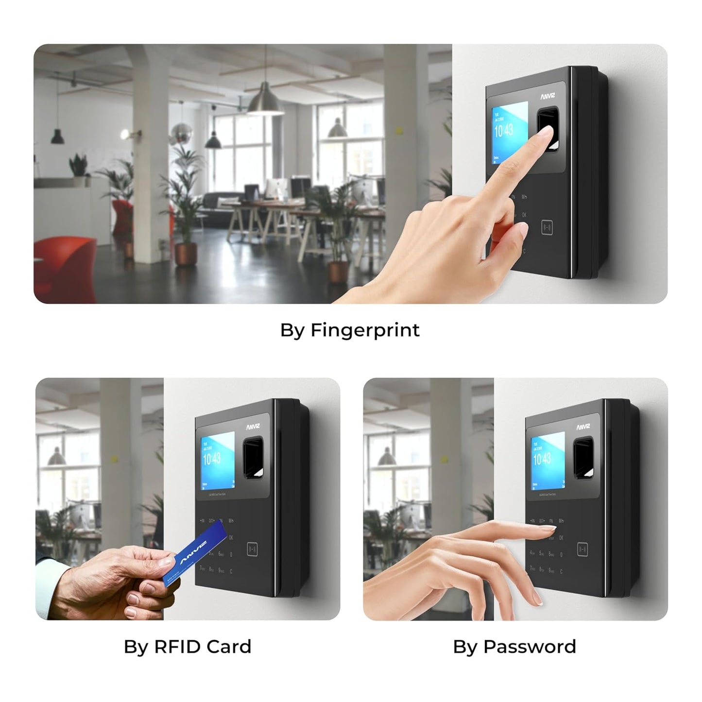 ANVIZ Time Clocks for Employees Small Business - CX2 Fingerprint Biometric Clock in and Out Machine - Forever Free Cloud Software, Black