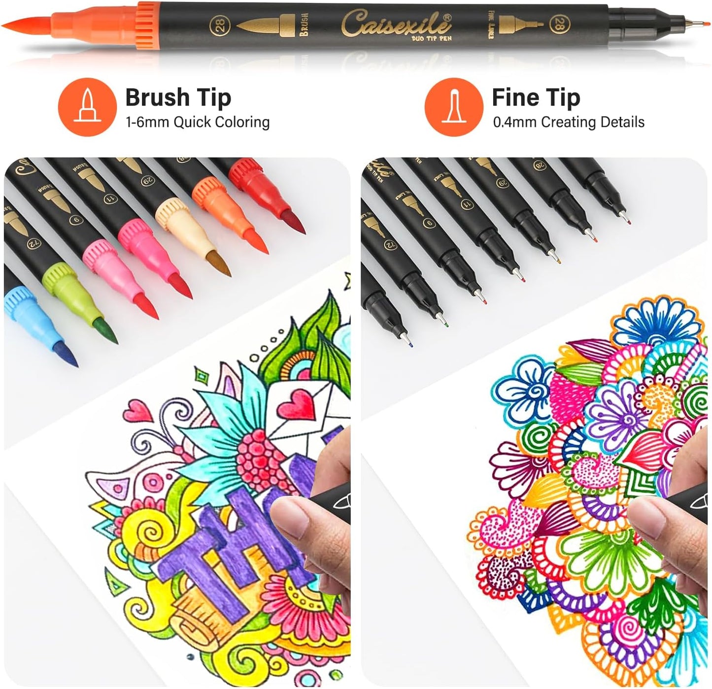 36 Colors Duo Tip Pens Art Markers Set, 72 Nibs Fine and Brush Tip for Adult Coloring Books Journaling Note Taking Lettering Calligraphy Drawing Pens Supplies