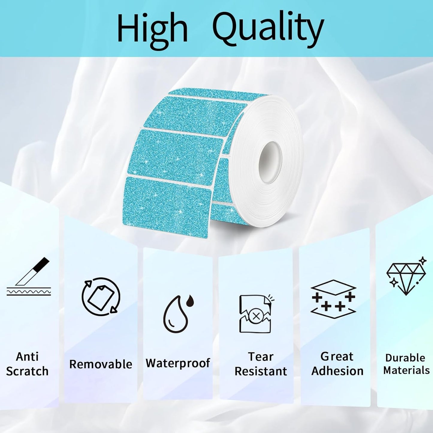 2"x1" Holographic Thermal Labels Stickers, Glitter Direct Thermal Printer Labels, Waterproof Self-Adhesive Address Shipping Label Stickers, 300 Sheet/ 1 Roll, Holographic Shiny Blue