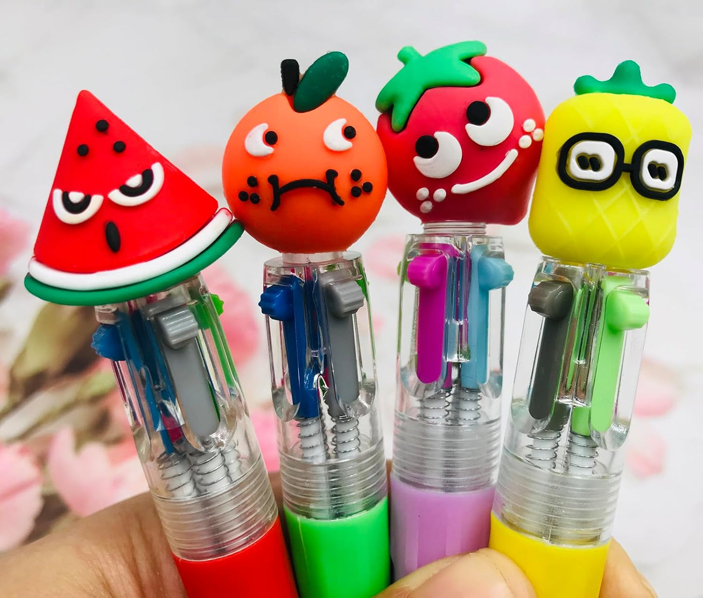 12Pcs Fruit Multicolor Pen in One 4-in-1 Cute Bulk Mini Pens Fun Assorted Ink Kawaii Ballpoint Pens for Kids Birthday Gift Student Present School Supplies Party favors