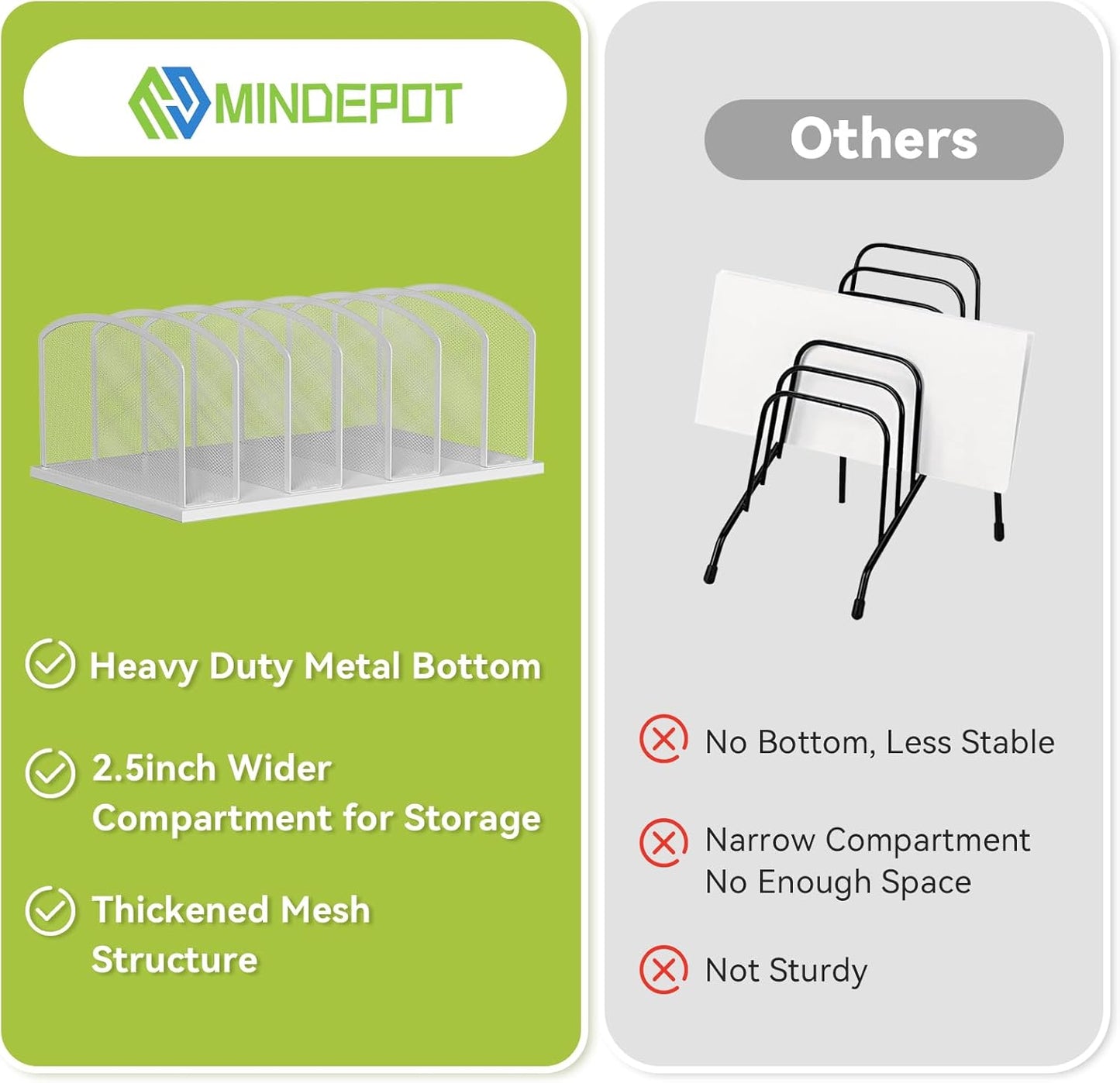 Desk File Organizer Vertical 7 Sections Mesh File Sorter Paper Storage Organizer for Desk, Office Organization File Holder Rack, White
