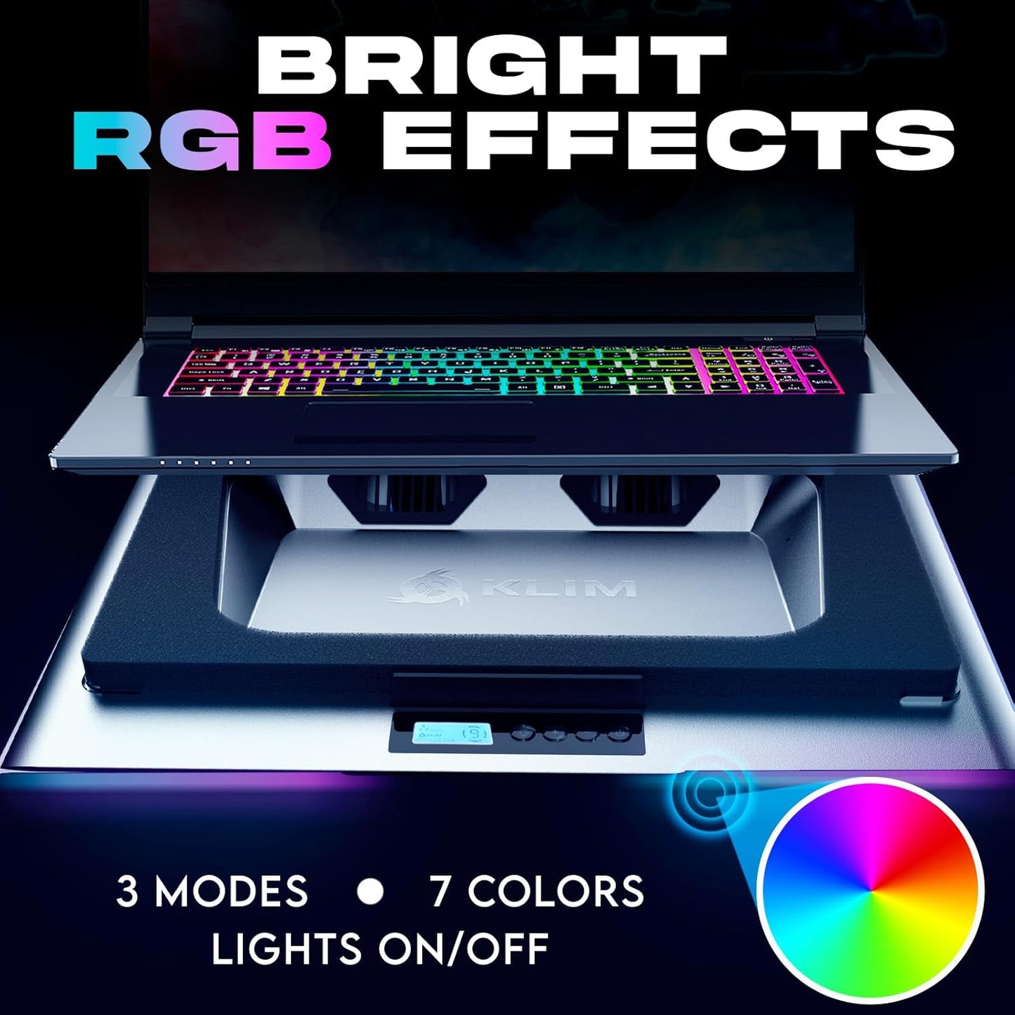 KLIM Everest Laptop Cooling Pad | Powerful 4300 RPM Turbo Fans | Sealed Foam for Maximum Cooling | Protect Your Gaming Laptop from Overheating | Fits 14” to 17.3” Laptops | RGB Lights