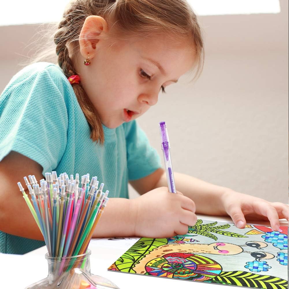 160 Colors Gel Pen Ink Refills, Glitter Neon Gel Ink Pens Refills Replace Cartridges for Glitter Gel Pens Set,for Kids Drawing Adult Coloring Books Journaling Women Gifts, No Repeats