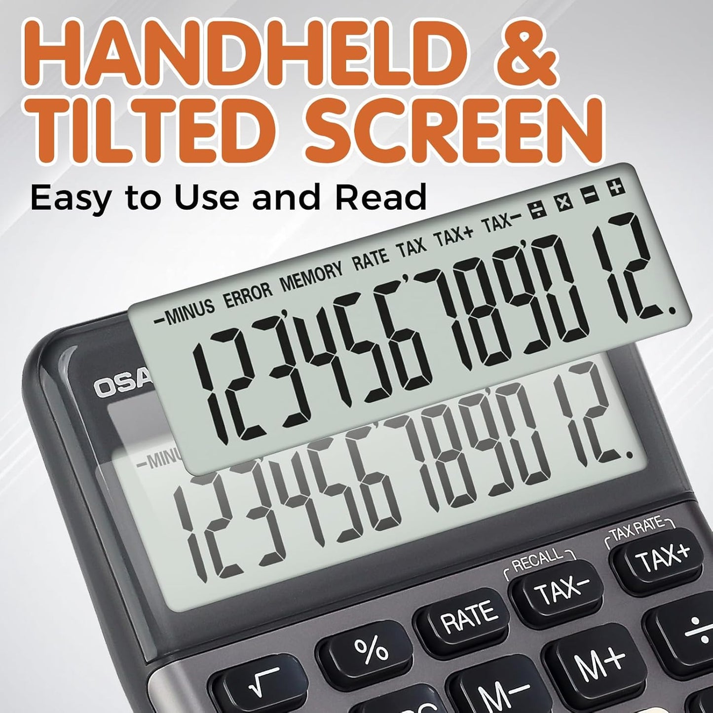 Pendancy Office Small Calculator Desktop with Tax+/- for Tax Calculation, 12 Digit Large LCD Display, Solar Battery Power, Durable Portable Design, Financial Accounting Business Home Use(OS-200T-Gray)