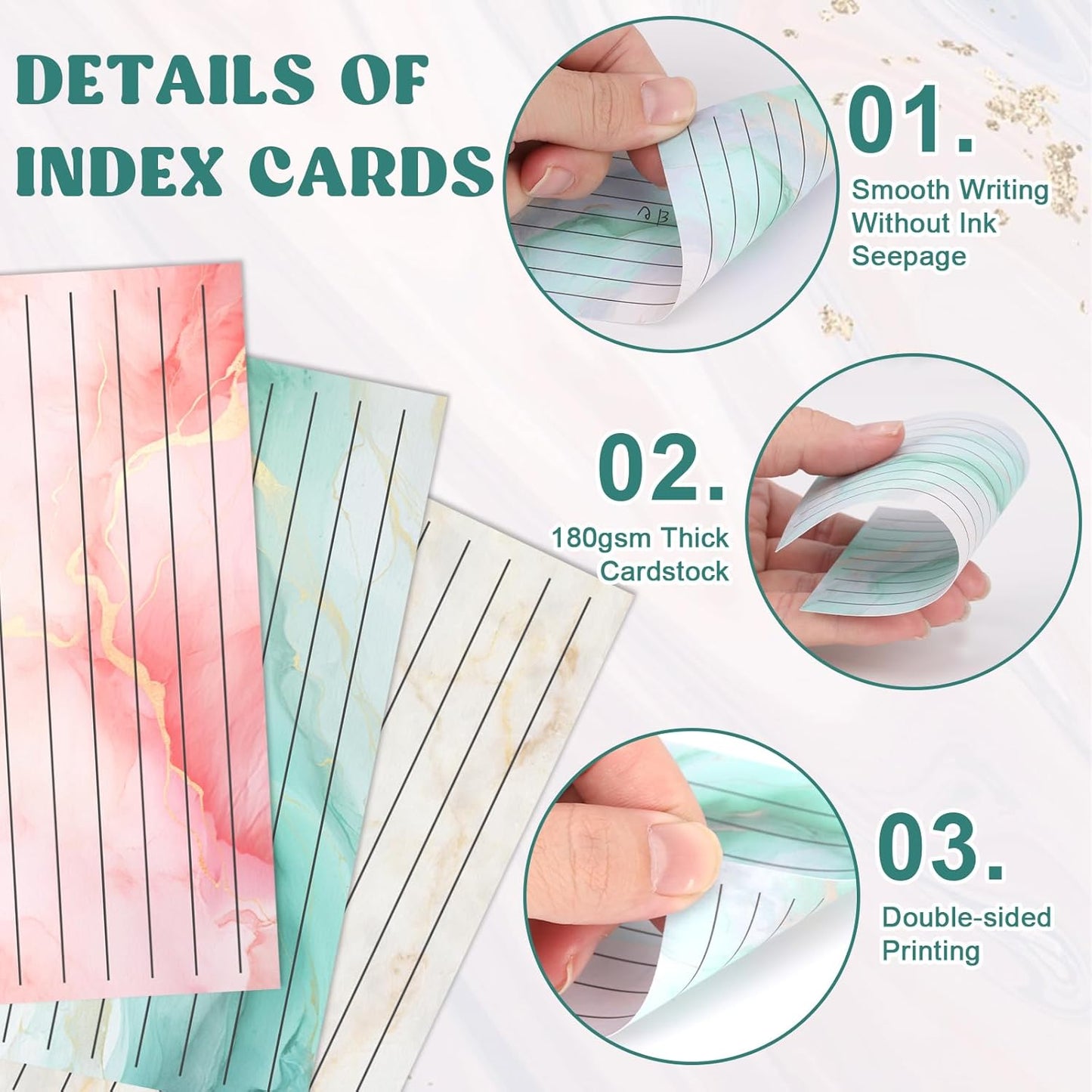 600 Pack Colored Index Cards 3x5 Marble Notecards Lined FlashCards for Studying Heavy Note Cards 180 gsm Memo Cards for Office Home School Supplies