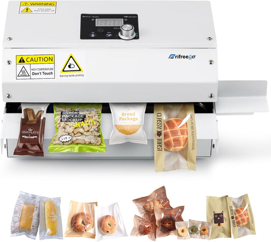 Automatic Band Sealer Continuous Heat Bag Sealing Machine, Heavy Duty Horizontal Bag Sealing Machine with Temp&Speed Adjustment, for Kinds of Heat Sealable Bags, Desktop White