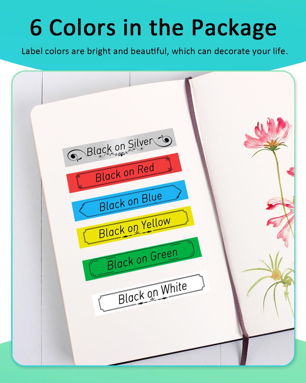 Anycolor 6 Pack Compatible with Brother P Touch 12mm 0.47 Inch Laminated TZ Label Maker Tape TZe TZ Label Tape for Brother Ptouch PT-D220 PT-D210 PT-H110 D410 D600, White/Silver/Red/Blue/Yellow/Green