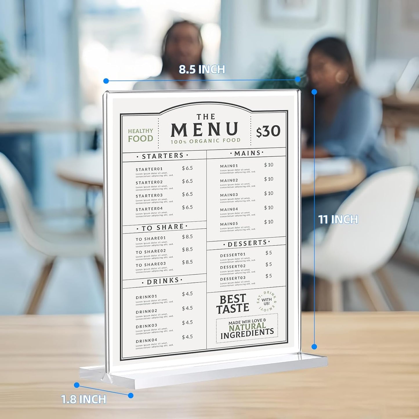 30 Pack Acrylic Sign Holder 8.5 x 11, Double-Sided Clear Sign Holder Plastic Stands for Display, T Shape Acrylic Table Sign Stands for Office Store Restaurants Wedding Party Decoration