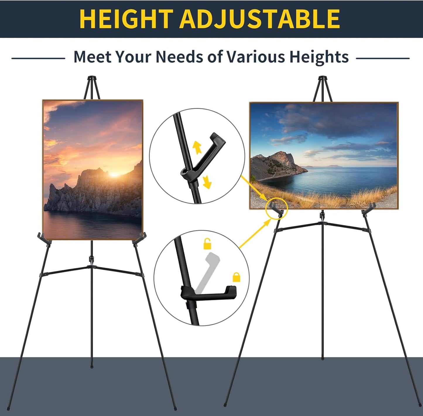 3 PCS Black Easel Stand for Wedding Sign Stand, 65 Inch Adjustable Metal Easels for Display, Portable Folding Easel for Wedding, Display Show, Arts, Poster with Portable Bags