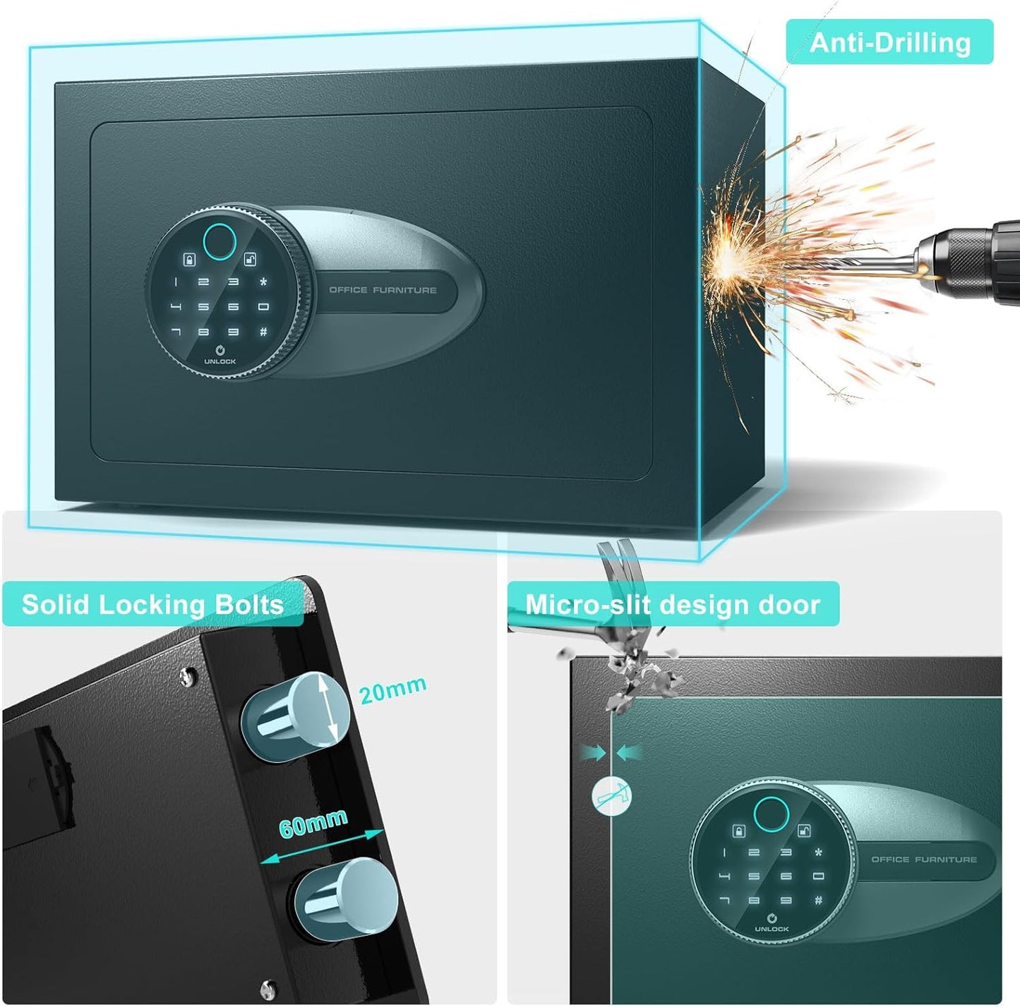 BONANO 0.5 Cub Small Safe Box, Biometric Safe with Backlit Touch Screen Keyapd and Dual Alarm System, Small safes for Home Use Fire and Water Proof Money Valuables Jewelry and Documents