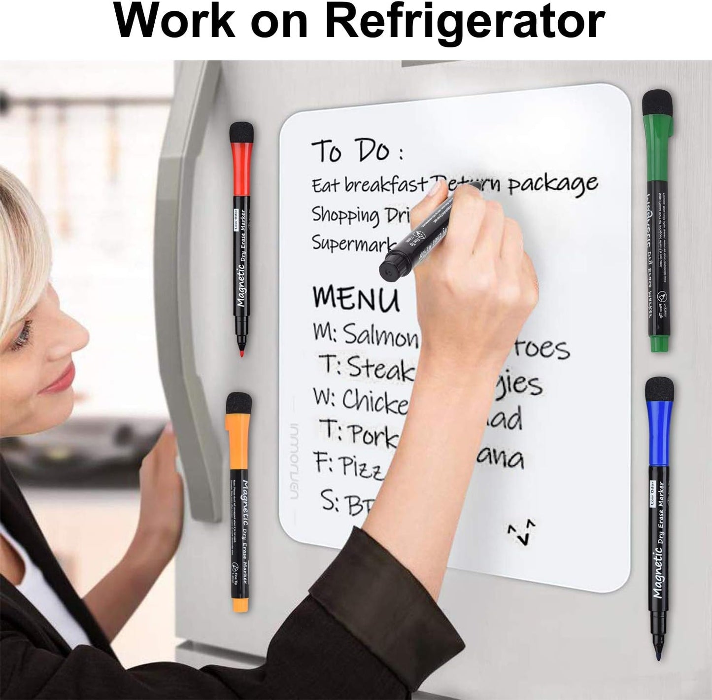 16 Pack Magnetic Dry Erase Markers - Fine Tip (8 Colors) Low Odor Whiteboard Markers for Kids & School, for Whiteboard, Calendar, Refrigerator