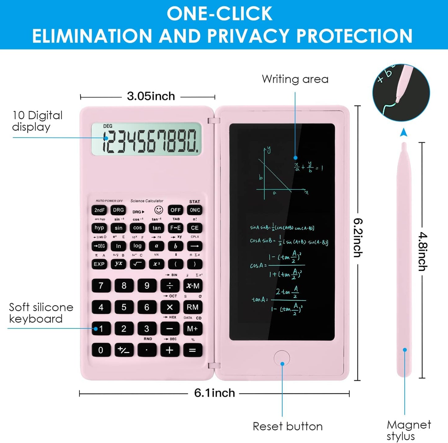 Scientific Calculators for Students, 10-Digit Large Screen, Math Calculator with Notepad, Classroom Must Haves for Middle High School Supplies & College （Pink