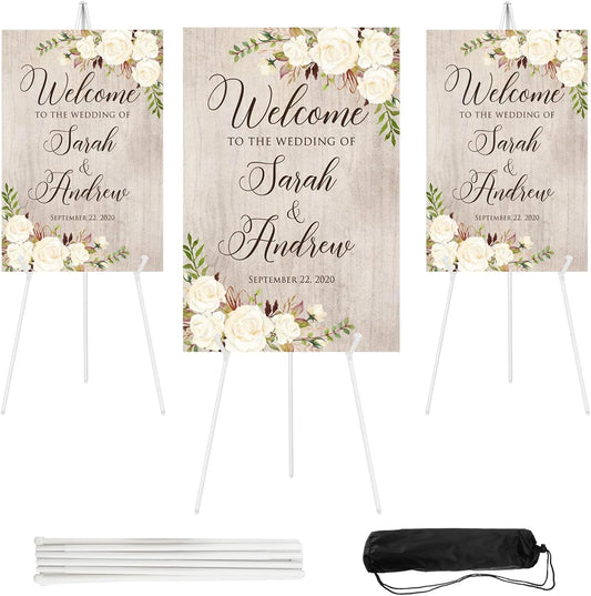 3PCS White Easel Stand for Wedding Sign Stand, 66 Inch Lightweight Adjustable Art Poster Board Stand for Display Wedding Welcome Sign, Metal Easel Stand for Painting with Portable Bag