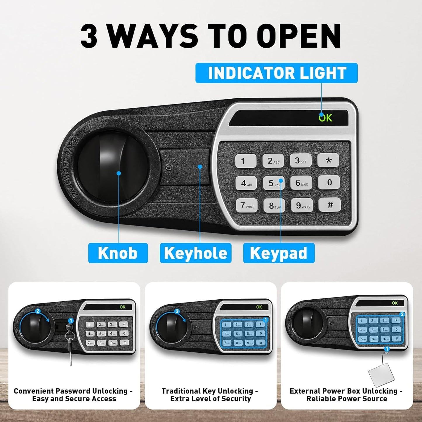 1.3 Cuft Safe Box, Home Safes with Digital Combination Lock, Anti-Theft Safety Box with Digital Keypad, Smart Alert System, Spare Keys, Removable Shelf, LED Light, Personal Document Safe