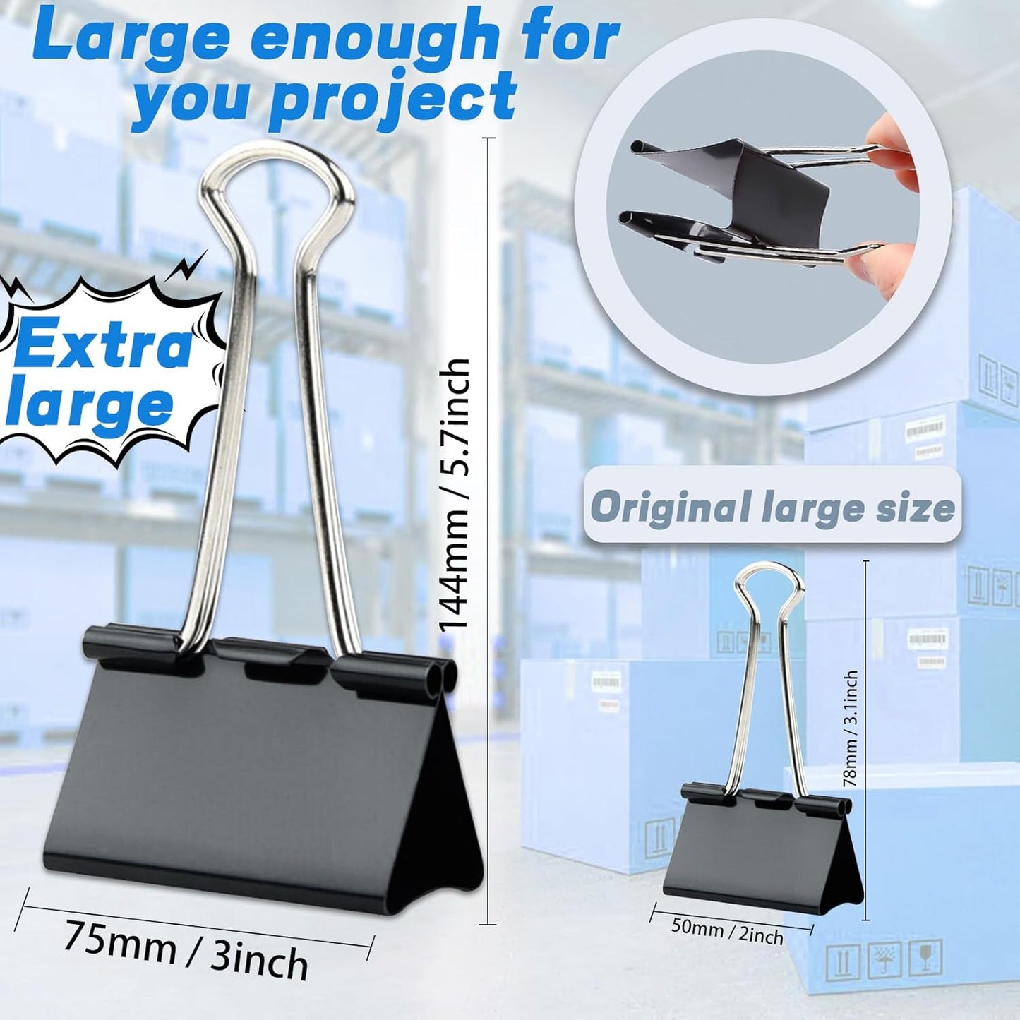 3 Inch Jumbo Binder Clips(12 Pack), Extra Large Binder Clips Heavy Duty Paper Clamps for Office and Home Supplies, Black