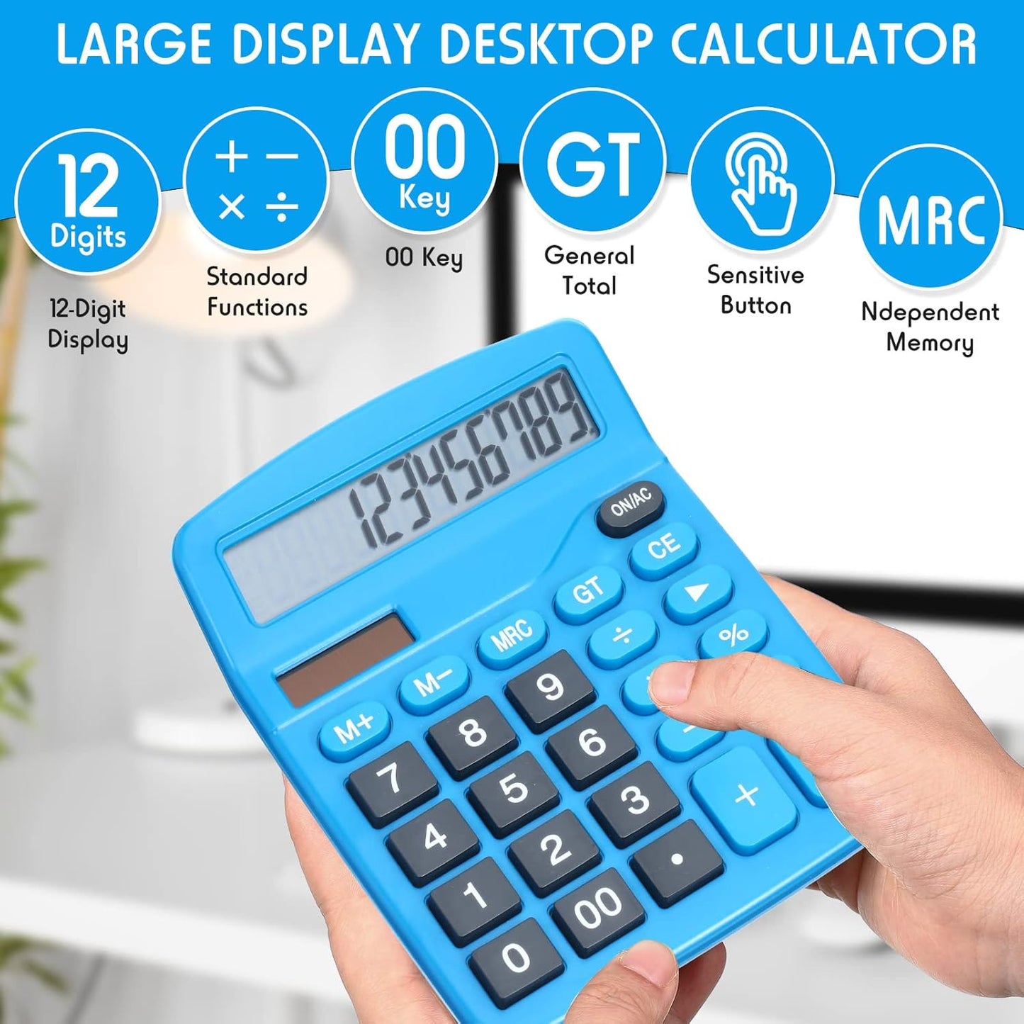 Konohan 8 Pieces 12-Digit Calculator, Solar Basic Desktop Calculator Large Display Electronic Dual Power Handheld for Home Office School(Dark Blue)