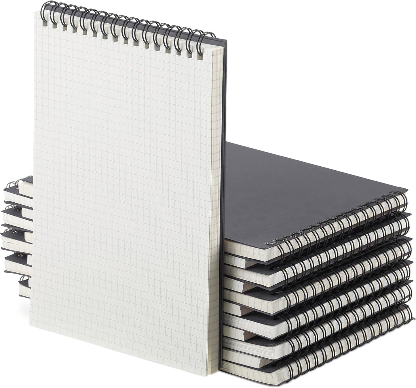 6 Pack Graph Paper Spiral Notepad A5 Top Wirebound Notepad Grid Notebook Steno Pads Memo Notebook Grid Paper 140 Pages for Writing Sketching Drawing Office Supplies (Dark Grey)