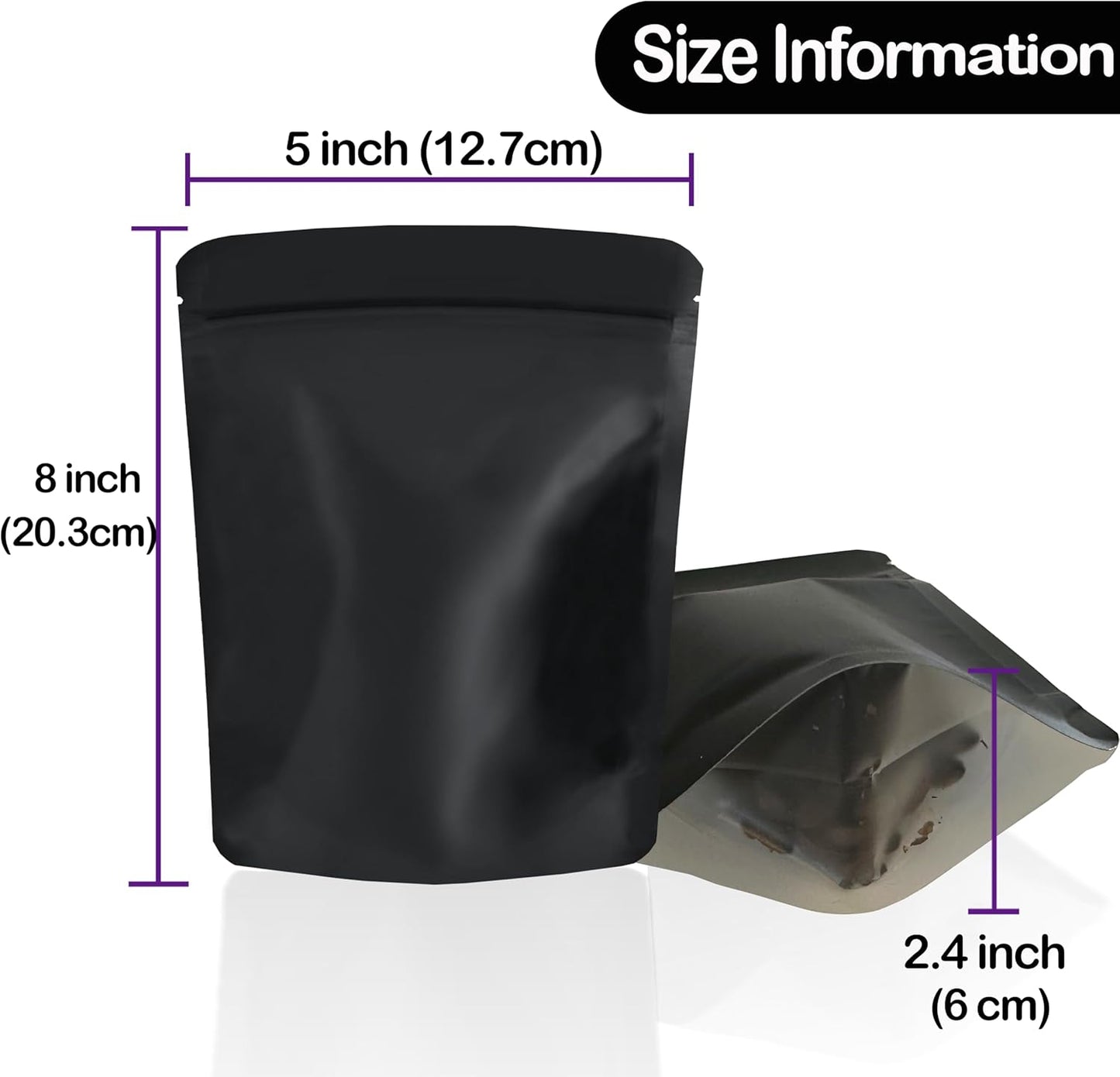 100 Pack Mylar Bags, 5 x 8 inchs Premium Smell Proof Bags with Double-sided matte design ，Resealable Food Storage Aluminum Foil Stand-up Packaging Bags. (14 Grams or 1/2 Onces)