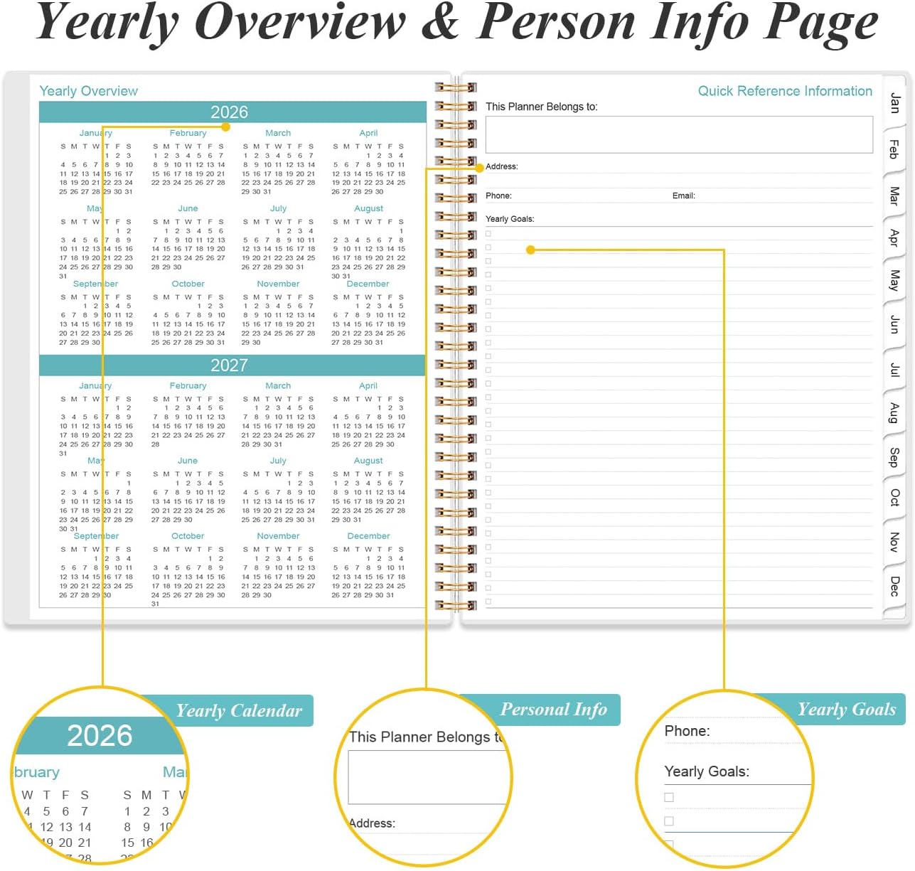 2026 Daily & Monthly Planner - One Page Per Day, Daily Planner from January 2026 - December 2026, Planner 2026 with 12 Monthly Tabs, 8.5" x 11", Teal Flower