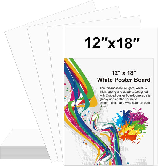 18 Pcs 12" x 18" Poster Board White Poster Board Paper Bulk 250 GSM Thickness Vision Boards Smart PosterBoard for Drawing School Arts Craft Projects Presentations Scrapbooking Blank Graphic Display