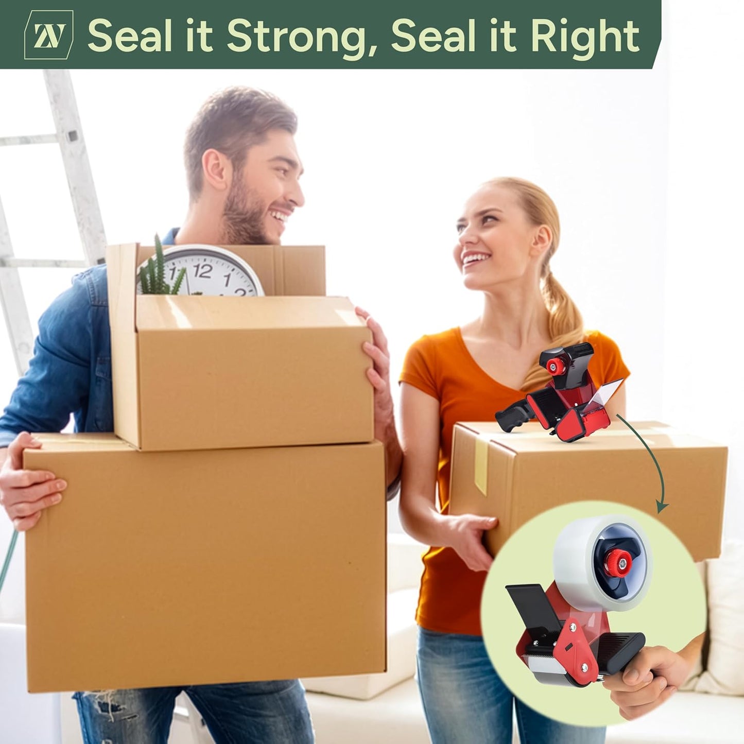 Heavy Duty Tape Dispenser with 6 Clear Packaging Tapes - 48cm X 66m - Metal Dispenser for Moving Boxes, Warehouses or General Packing